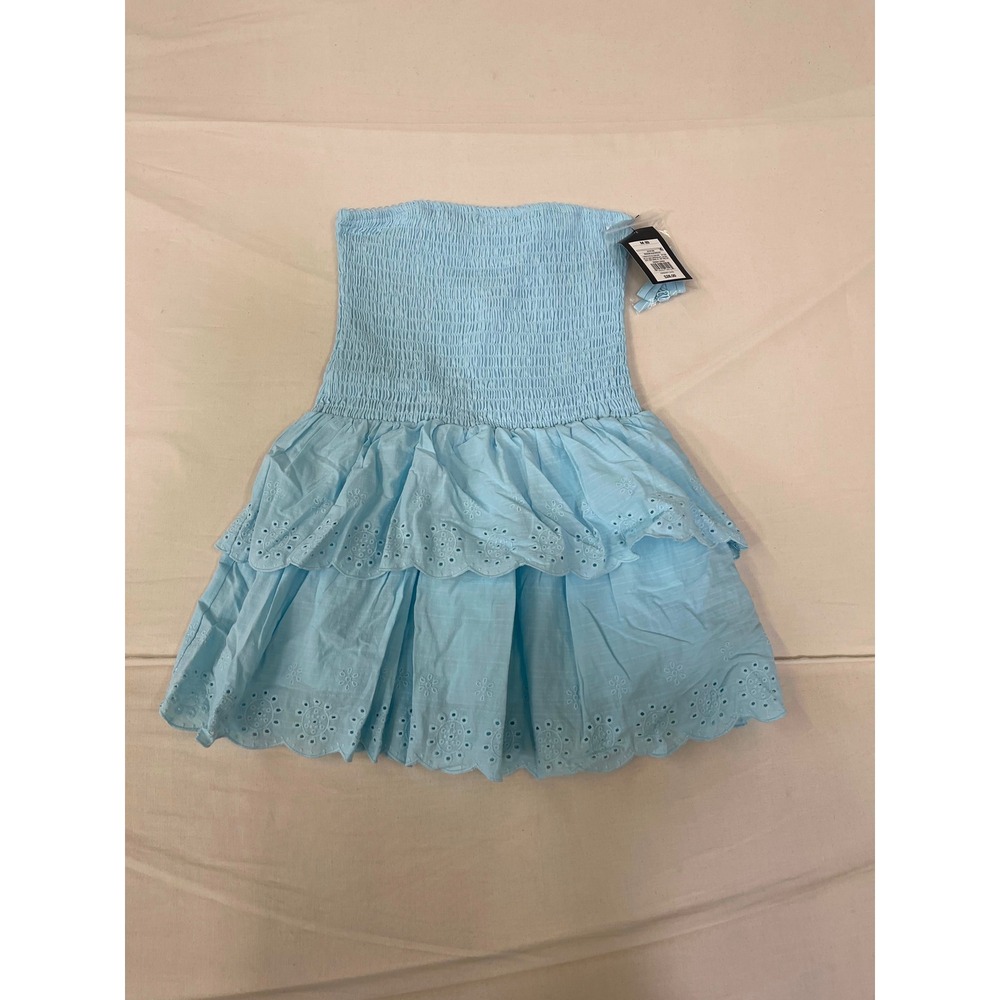 Wild Fable Girls Museum Blue Smocked Eyelet Tiered Strapless Dress Size M 8 NWT